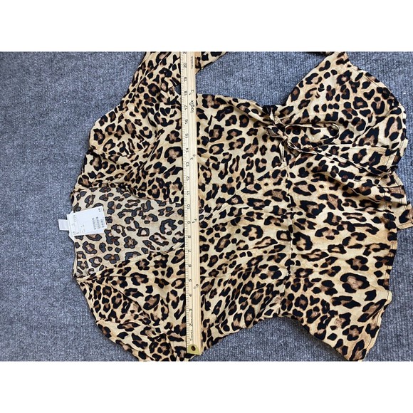 H&M Blouse Womens 4 Tan Black Leopard Long Sleeve Cross Tie Ruffle NEW Career‎ - Picture 9 of 10